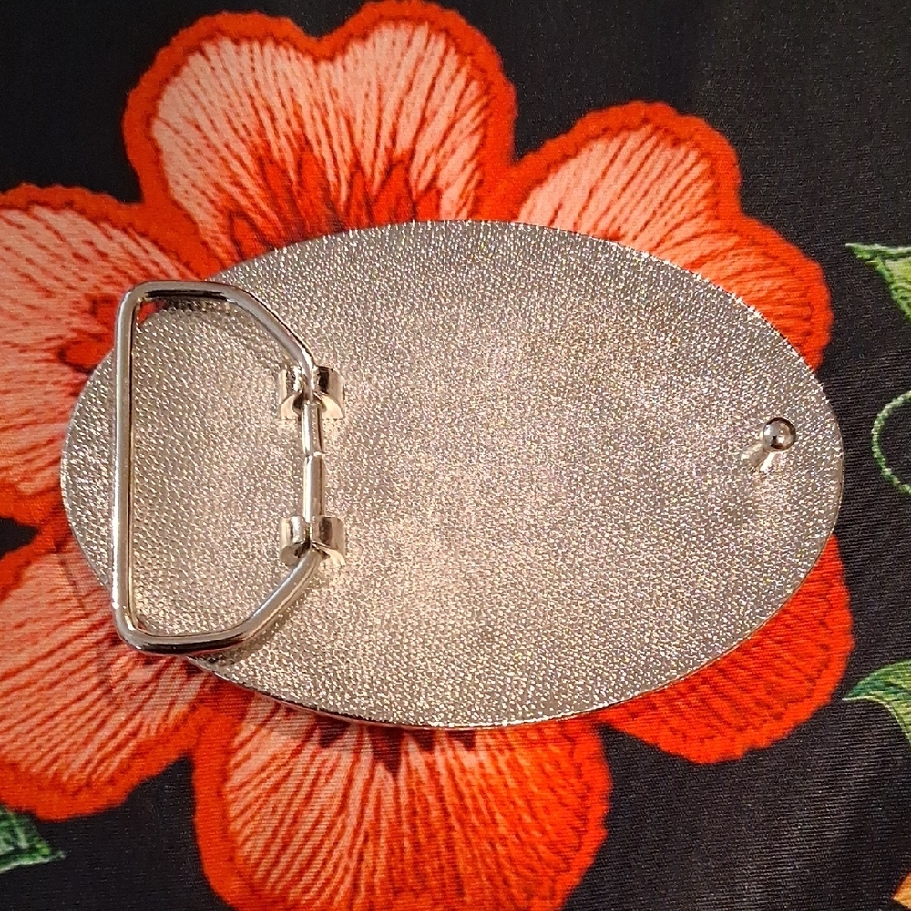 Lady Aces  Black and Orange Rhinestone Oval  Belt Buckle - Picture 3 of 6